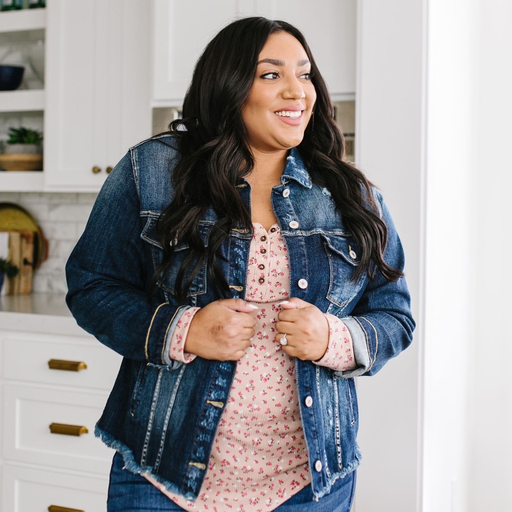 LAST SIZE❗️KanCan Frayed Dark Denim Jacket - Picture 6 of 8